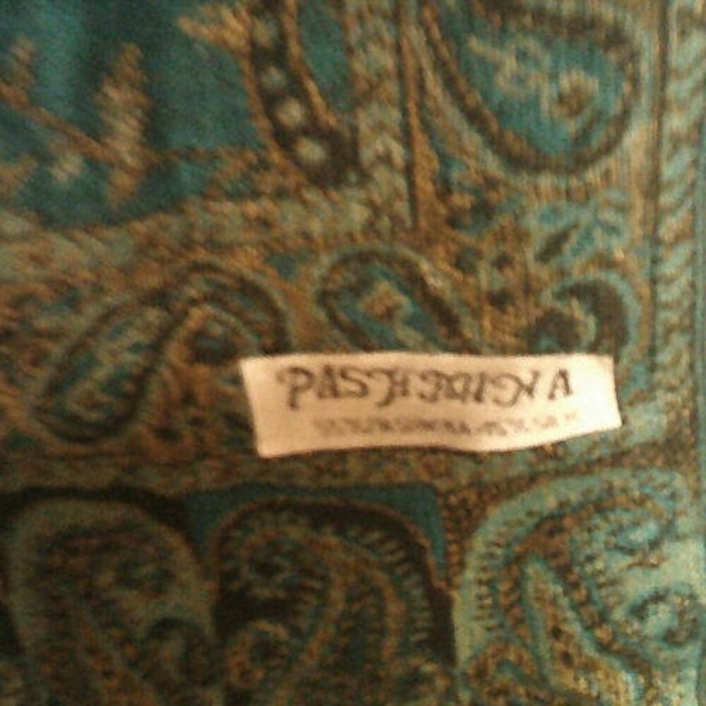 Teal Paisley Pashmina Silk Blend Scarf Shawl Wrap Boho Fringe 60” - Picture 3 of 7